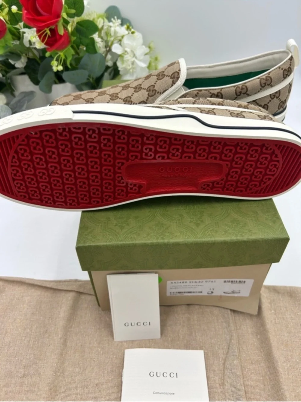 Men’s Gucci tennis 1977 slip on sneakers GG canvas size 13 made in Italy